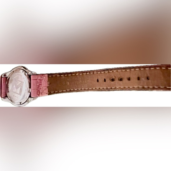 Michael Kors Pink Leather & Stainless Steel Silver Wrist Watch w/ Bling & Date - Picture 6 of 15